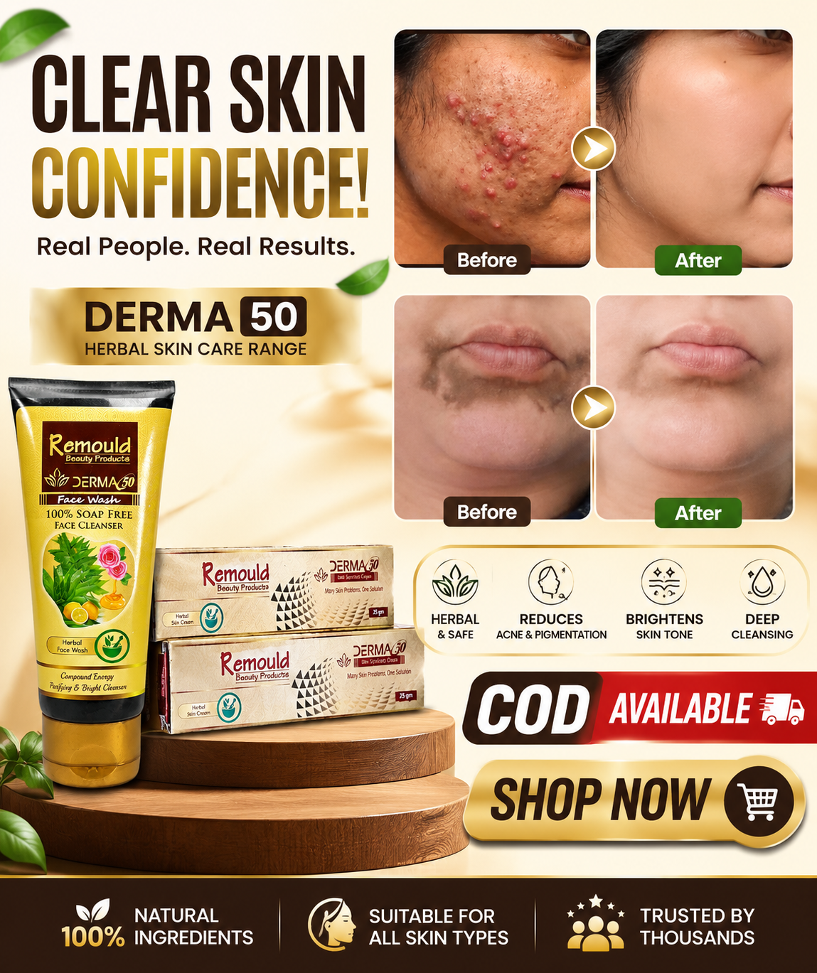 Derma50 Herbal Combo – Face Wash + Skin Cream
