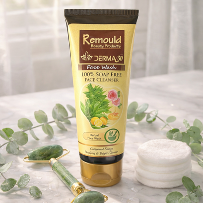 herbal face wash, acne face wash, soap free face wash, dark circles face wash, face wash for acne, derma50, remould beauty, natural face cleanser, face wash India, sensitive skin face wash, ayurvedic face wash, blemish face wash, gentle cleanser, daily face wash, oil control face wash